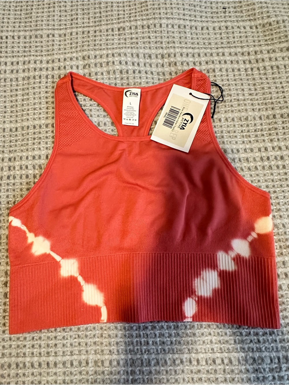 ZYIA Coral Tie-Dye Scoop Neck Racerback Sports Bra